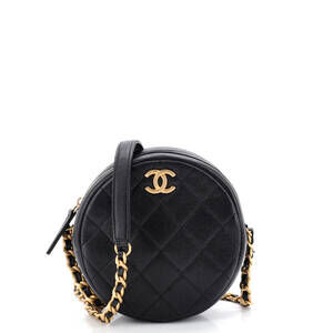 Chanel Small Round Chain Crossbody Bag Quilted Caviar
